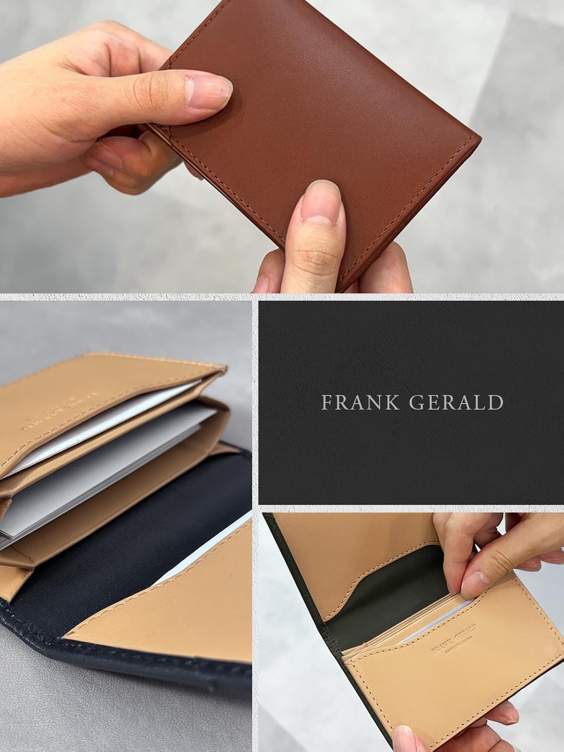 [FRANK GERALD] 名刺入れ 本革 大容量 マグネット式 磁石 薄型 ポケット付き 名刺ケース ヨーロピアンレザー シンプ