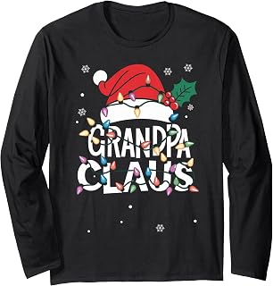 Grandpa Claus Christmas Lights Pajama Family Matching Gifts Long Sleeve T-Shirt