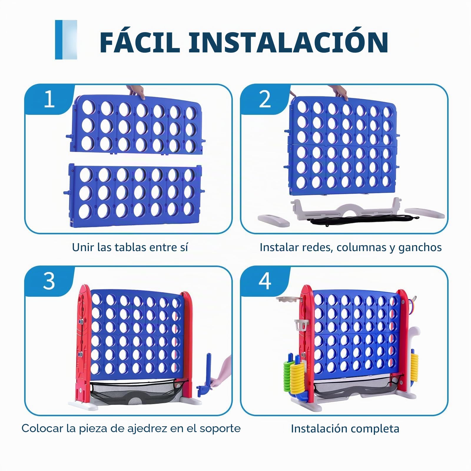 GarveeHome Jumbo Juego Gigante 4 En Línea Conecta 4 - Juguete De Exterior para Niños +3 Años - Versión Grande Al Aire Libre Portátil para Familia, Fiestas y Picnic (Azul)