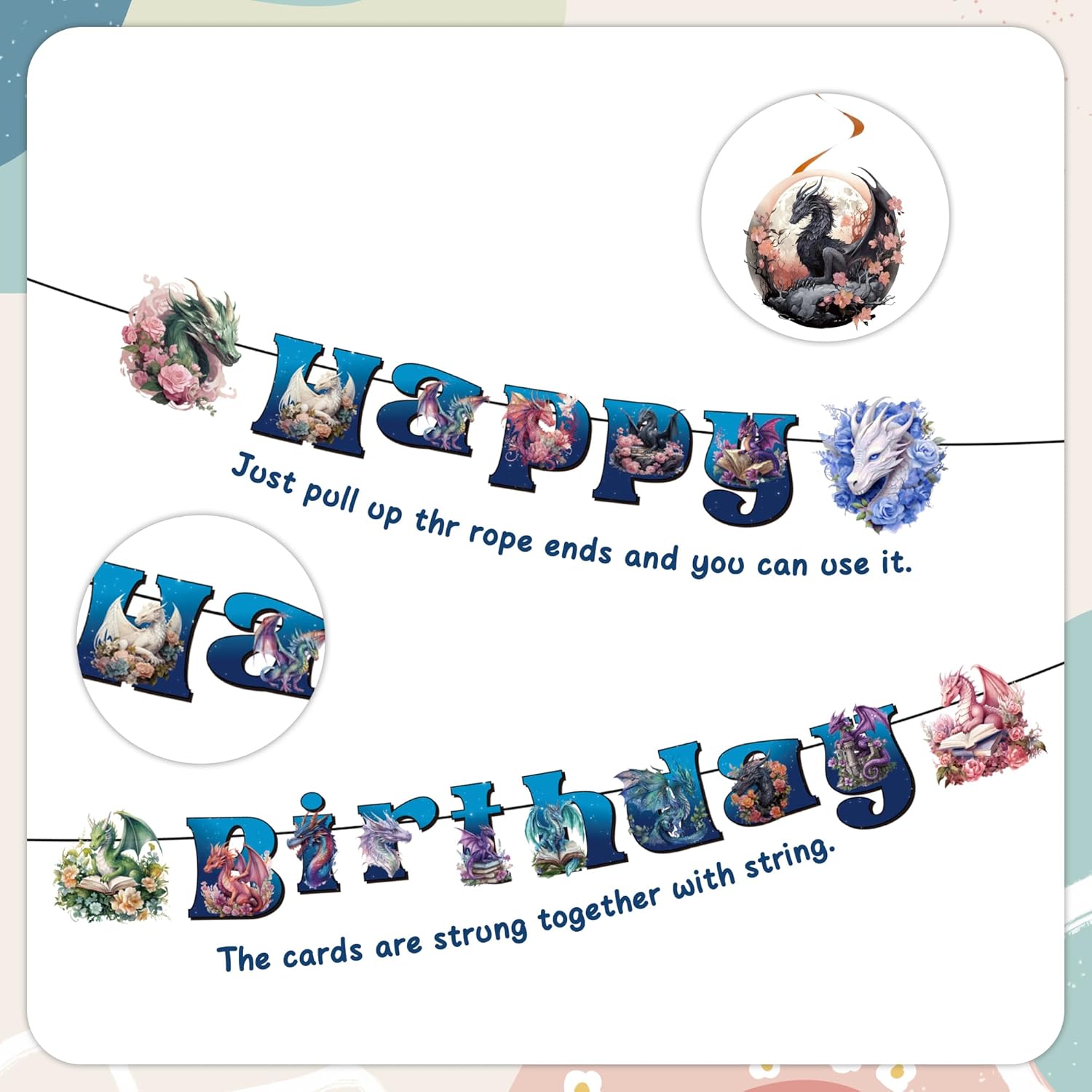 Dragon Birthday Party Decorations Supplies - 23 Pcs Dragon Theme Banners Hanging Swirlss Cake Toppers Cupcake Dinosaur Book Flower Decoration Set for Kids Boys Girls Birthday Party Ceiling Decor - Image 3