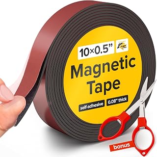 Flexible Magnetic Tape - Magnetic Strip with Strong Self Adhesive - Ideal Magnetic Roll Tape for DIY and Craft Projects - Sticky Magnets for Refrigerator and Dry Erase Board