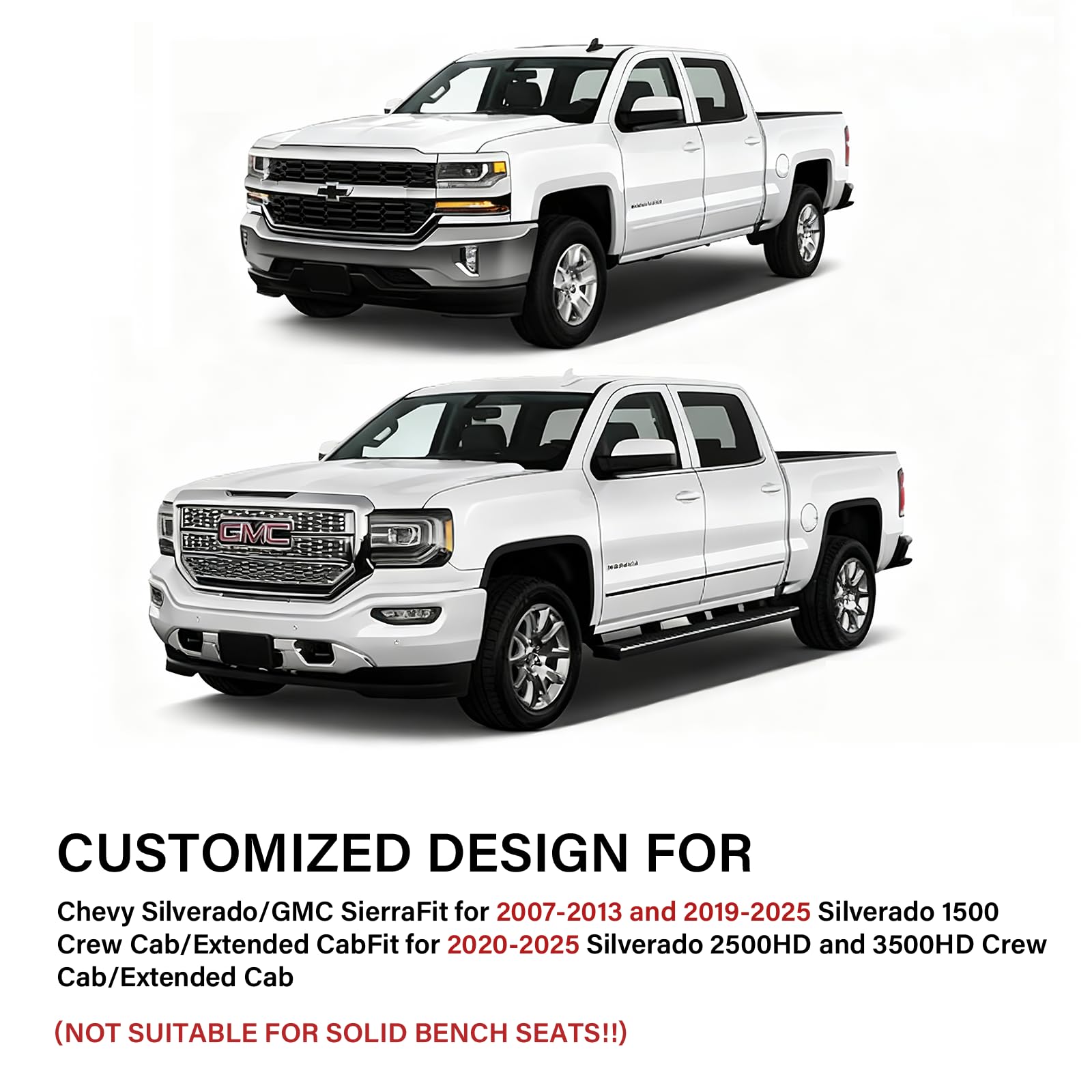 Coverado Chevy Silverado Seat Covers Full Set, Faux Leather Car Seat Covers Fit for 2014-2018 1500, 2015-2019 2500HD 3500HD Chevy Silverado GMC Sierra Crew Double Extended Cab (Red)