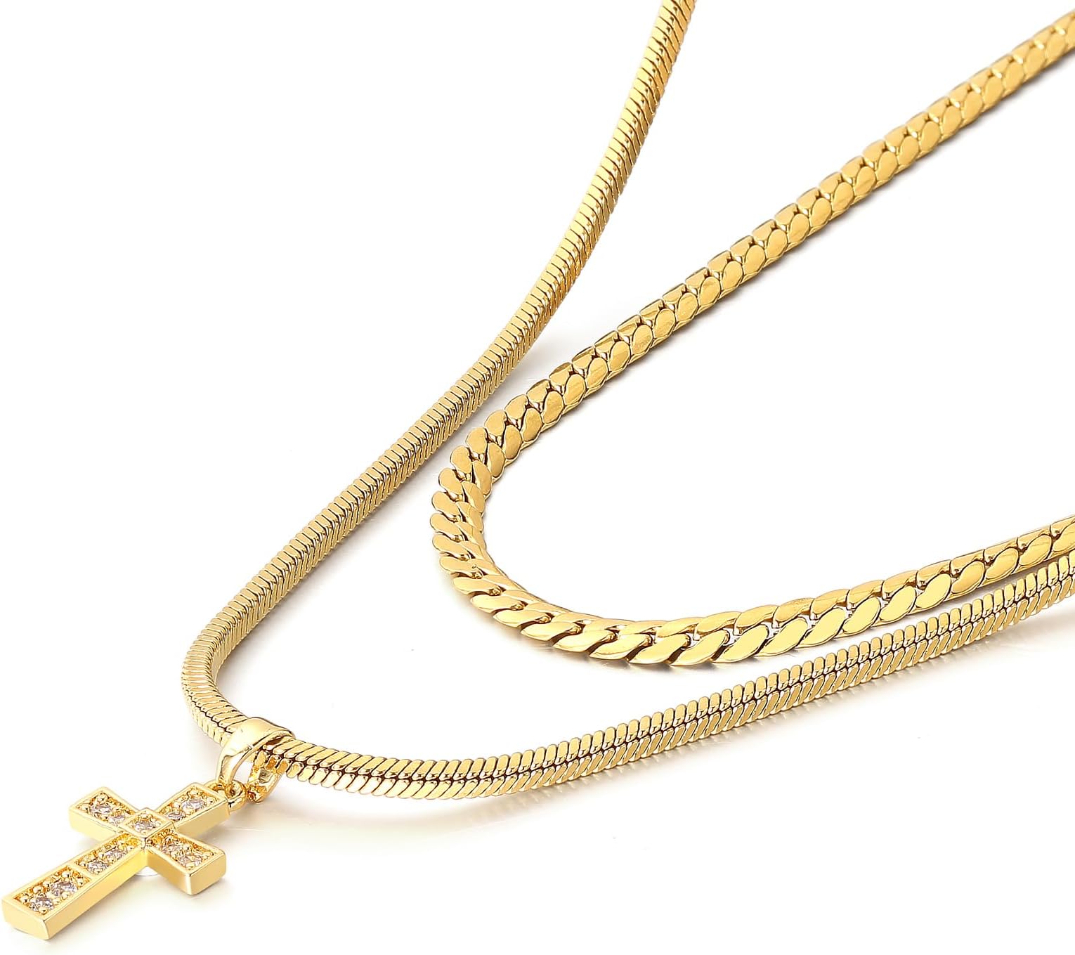 YIKOXI Double Dainty Cross Gold Necklaces for Women Layered Necklace Small Cross Stackable Faith Necklace for Women
