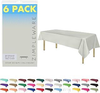 ZIMPLEWARE Premium Light Grey Plastic Table Cloth Disposable (6 Pk) Plastic Tablecloths for Rectangle Tables (54in x 108in) Party Table Cloths Disposable for 6ft to 8ft Rectangle Tables