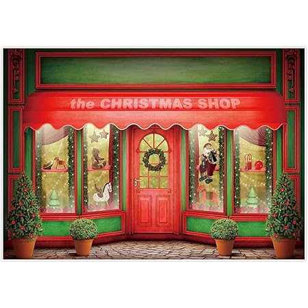 Red Christmas Photo Backdrop 8x6FT Santa's Toy Shop Candy