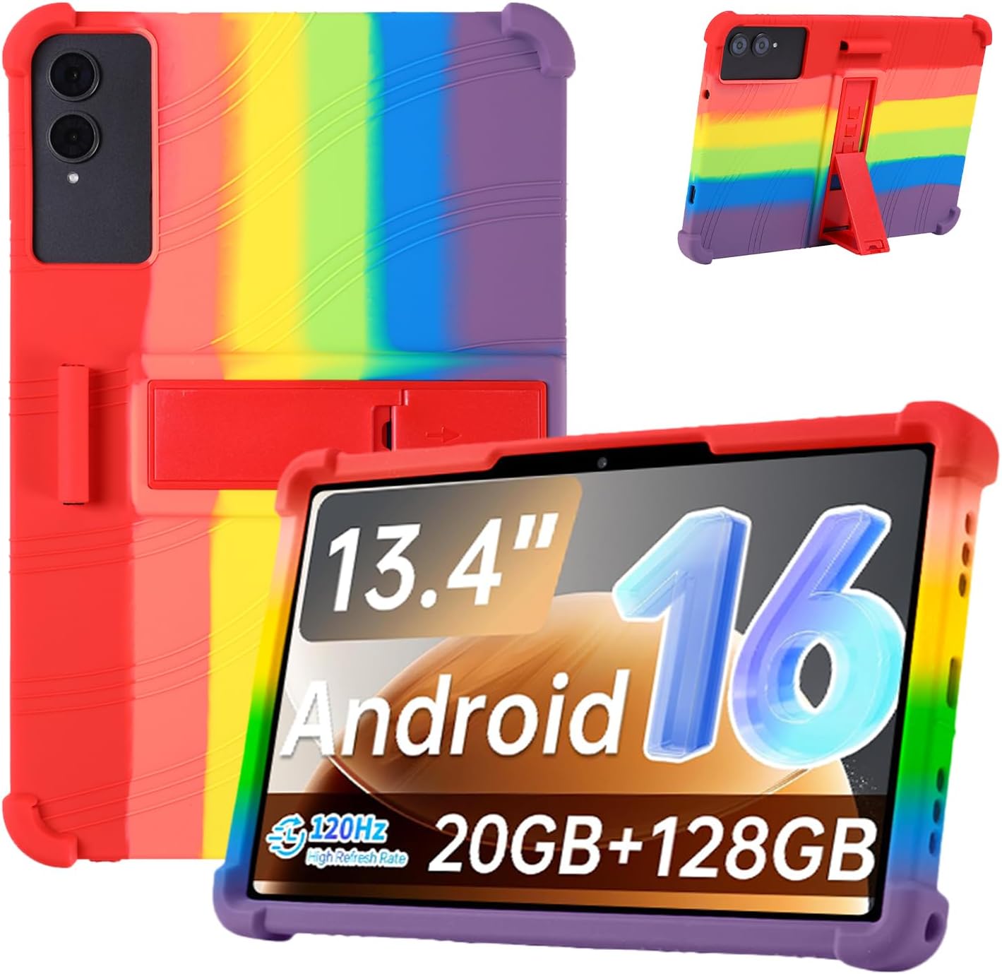 Case for TECLAST T65 13.4-Inch Tablet – Shockproof Silicone Protective Cover with Kickstand, Drop-Resistant Business Style (Rainbow)