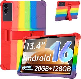 Case for TECLAST T65 13.4-Inch Tablet   Shockproof Silicone Protective Cover with Kickstand, Drop-Resistant Business Style Rainbow
