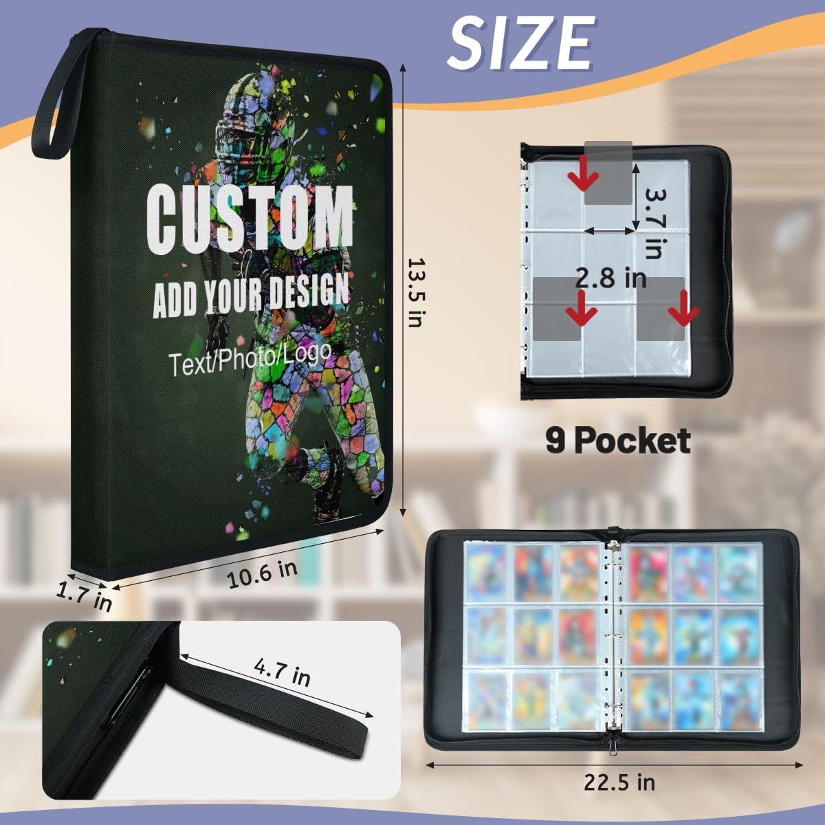 Custom Polyeaster Sports Card Binder - Personalized Trading Cards Binder Organizer Customized Collectible Game Card Albums Folder Gift for Pokémon YuGiOh MTG TCG Game Cards & Baseball Cards Storage