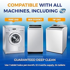 Washing Machine Cleaner Tablets 24 pack Powerful Descaler -Deep Cleaning for HE Front Loader & Top Load Washer Septic Safe Eco-Friendly Deodorizer Clean Drum & Laundry Tub Seal- Year\'s Supply
