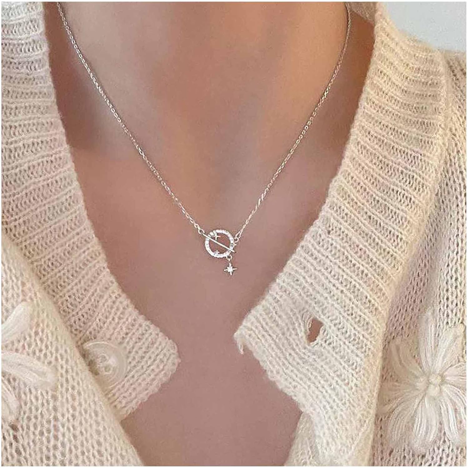 Boho Moon Star Necklace Crystal Planet Pendant Necklace Silver Celestial Necklaces Jewelry for Women - Image 7