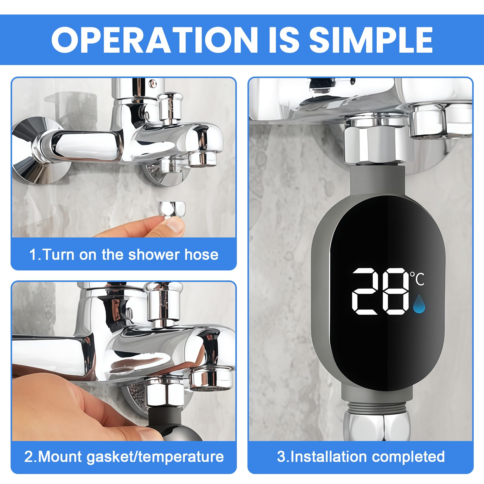 Lot de 2 thermomètres de bain numériques à LED : étanche affichage LED thermomètre de douche 0-99 °C débit d'eau en temps réel thermomètre de bain bébé thermomètre de douche bébé thermomètre d'eau