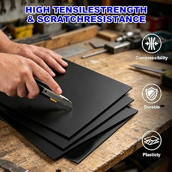 5Pcs Black ABS Plastic Sheet, 30x20cm Two-Sided Rigid Moldable Panel 2mm
