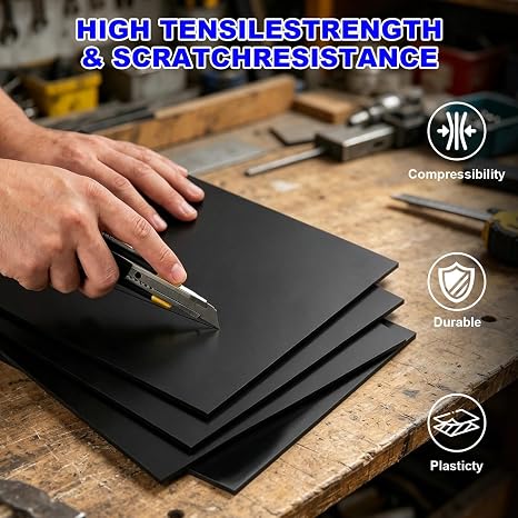 5Pcs Black ABS Plastic Sheet, 30x20cm Two-Sided Rigid Moldable Panel 2mm