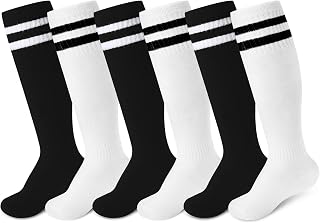 Unittype 6 Pairs Kids Toddler Soccer Socks Youth Stripes Football Socks Christmas Gift for Boys Girls 4-14 Years Old
