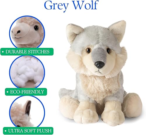 Miniatura 8 de The Petting Zoo Peluche de lobo, regalos para niños, animales salvajes del zoológico Onez, juguete de peluche de lobo gris de 12 pulgadas