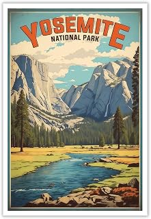 Vintage Yosemite National Park Poster National Park Canvas Wall Art Natural Scenery Travel Prints Painting For Home Bedroom Dorm Living Room Wall Decor 12x16in Unframed