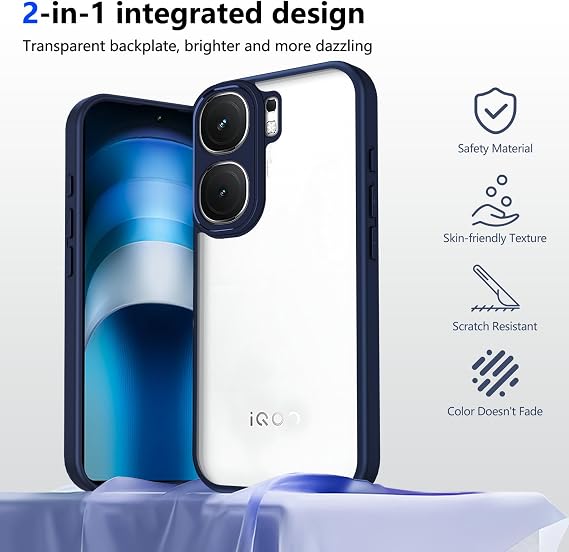 Compatible with vivo iQOO Neo 9 Pro Phone Case Frosted anti fall [with Tempered Glass Screen Protector] blue