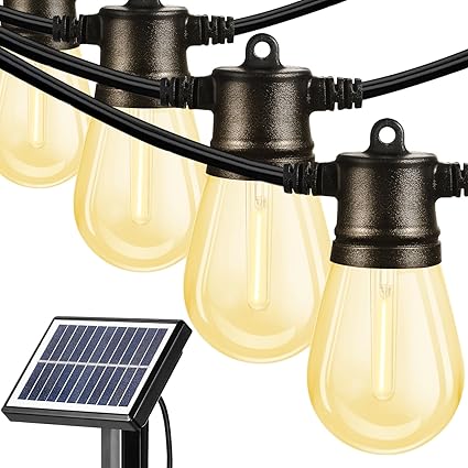 FMART 49FT Solar String Lights, 17 LED Light Bulbs Solar String Light Waterproof Heavy Duty Outdoor Solar Lights for Garden Yard Deck Warm White