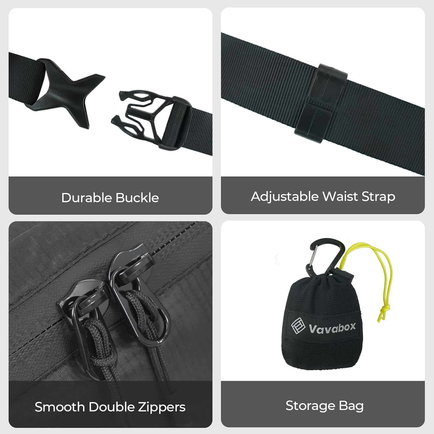 Vavabox Extremely Light Fanny Packs for Women, Crossbody Bag for Men Travel Bum Bag With 2 Zippers Water-Resistant Waist Bag for Running Walking Hiking (Black) - Image 3