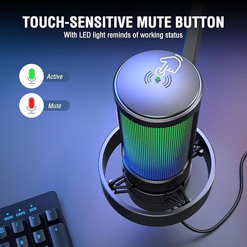 Miniatura 3 de FIFINE Gaming Microphone and Heavy Duty Boom Arm Bundle, USB PC Mic with RGB Control, Mute Touch, Headphone Jack, Pop Filter, Stand for Streaming,