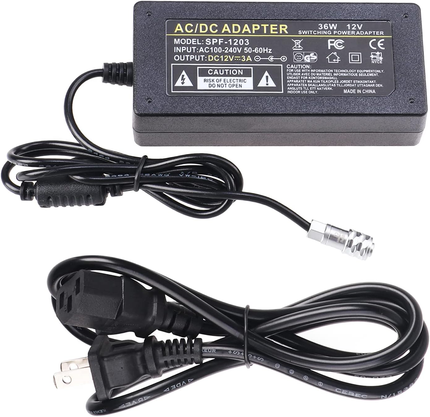 AC Power Adapter Cable 12V 3A for Blackmagic Pocket Cinema Camera 4K, 6K Pro, 6K G2
