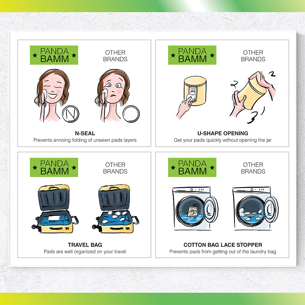 Panda Bamm- Reusable Makeup Remover Pads Multi-pack, 16 pcs - Zero Waste Reusable Cotton Rounds, Bamboo Storage Jar for Reusable Cotton Pads, Eco Friendly Travel Bag, Laundry Bag : Beauty & Personal Care