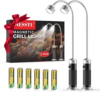 Grill Light Gifts for BBQ Lovers: 2 Pack 8.3in Gooseneck with Strong Magnet - 360 Adjustable Hands Free Night Cooking Light Barbecue Accessories - Father's Day Gifts for Dad Husband Men