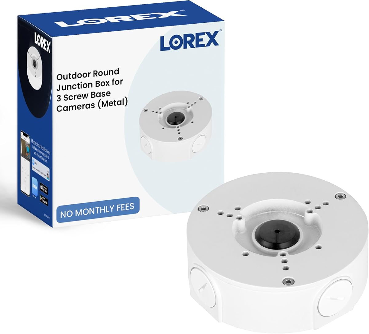 Outdoor Round Junction Box for 3 Screw Base Cameras | Waterproof Electrical Box for Mounting Bullet or Dome Surveillance Camera | IP66 Weatherproof | White