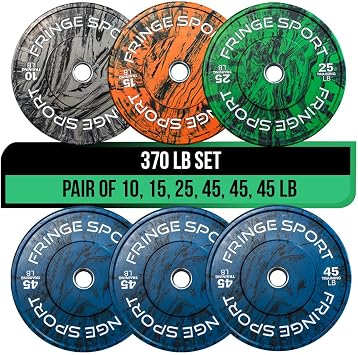 FringeSport Savage Bumper Plates Set and Pairs - Olympic Weight Plate - Rubber Weight Plates with Steel Insert Strength Training Plate 10lb - 460lb