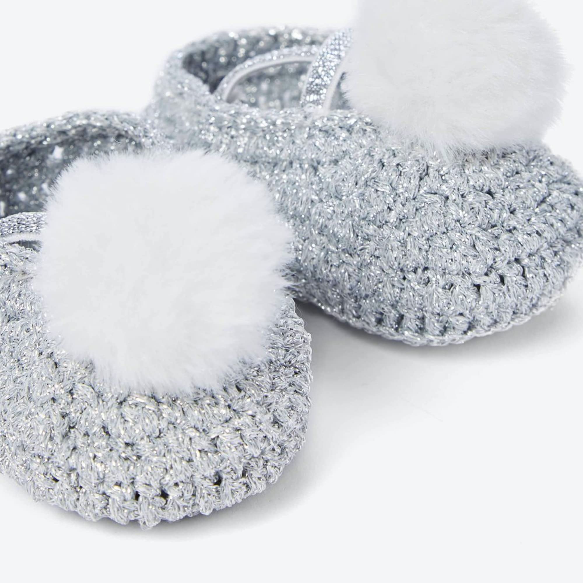 Elegant Baby Crochet Metallic Pom Booties