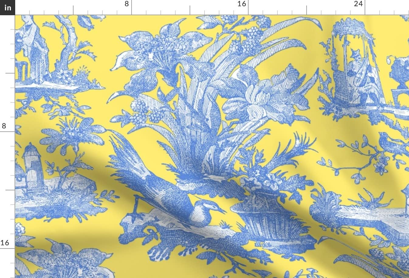 Spoonflower Fabric - Chinoiserie Toile Lemon Yellow Asian Printed on Petal Signature Cotton Fabric by The Yard - Sewing Quilting Apparel Crafts Decor