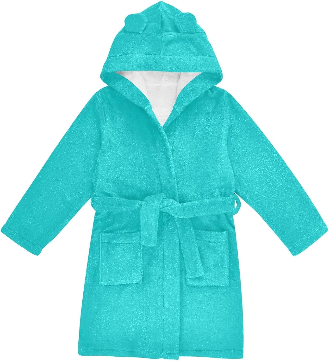 ODAWA Dark Turquoise Kids Bathrobe, Soft Plush Hooded Robe for Boys Girls, Quick Dry Bath Towel Bathing Wrap with Pockets