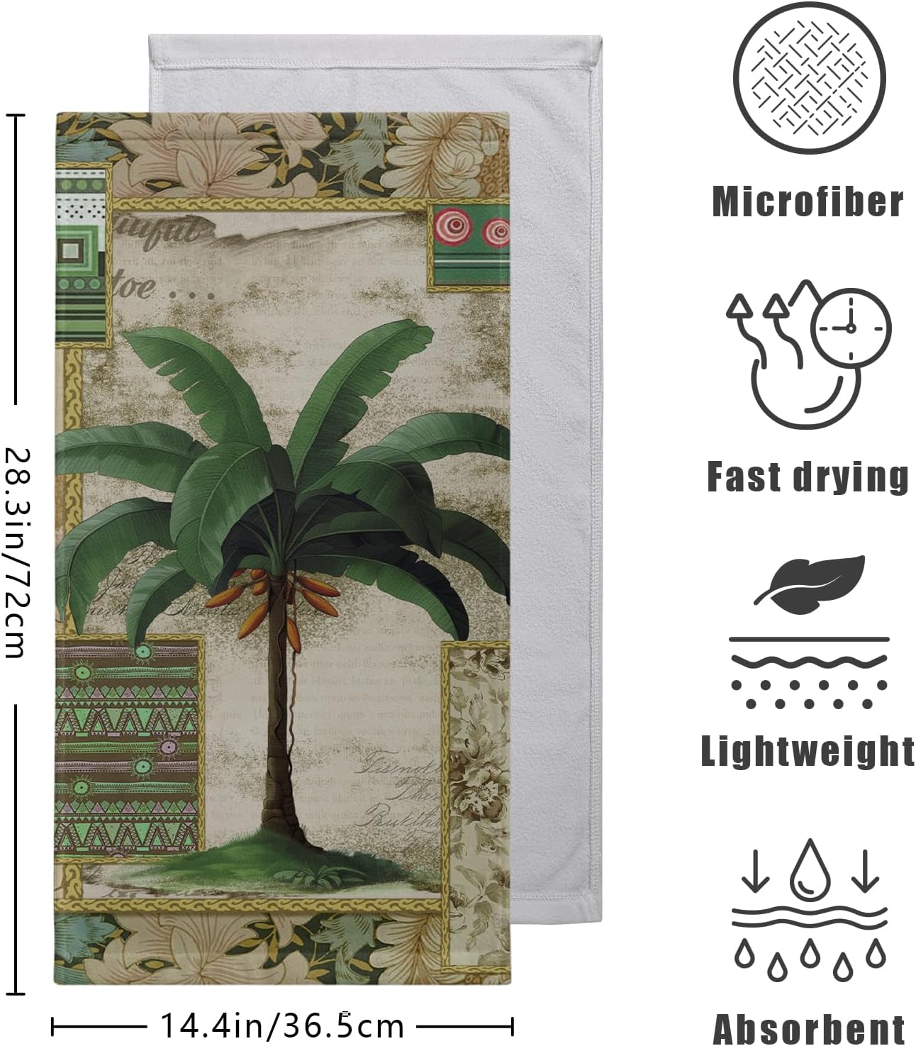 Tropical Palm Tree Hand Towels Set of 2 Summer Vintage Green Leaves Kitchen Towels Hawaii Jungle Plant Tree Bath Towel Botanical Monstera Dish Towels Soft Absorbent Fingertip Towel for Bathroom - Image 2
