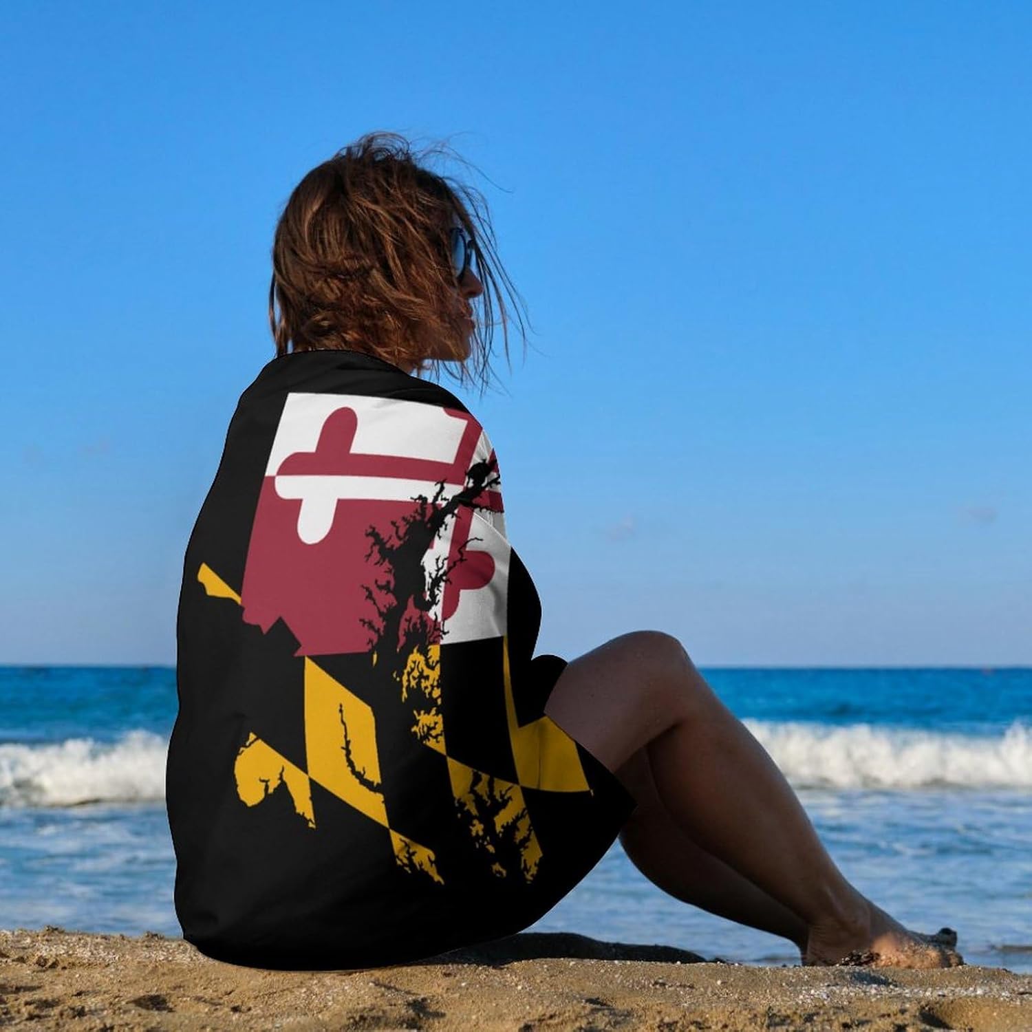 Flag Map of Maryland Oversized Beach Towel Soft Absorbent Pool Bath Swim Towels for Adults Travel Vacation Gifts 130x80cm