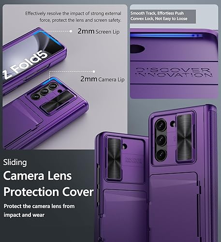 Vista 67 de Vihibii Funda para Galaxy Z Fold 5 con tarjetero y soporte para bolígrafo S, protección de bisagra, cubierta de cámara deslizante y protector