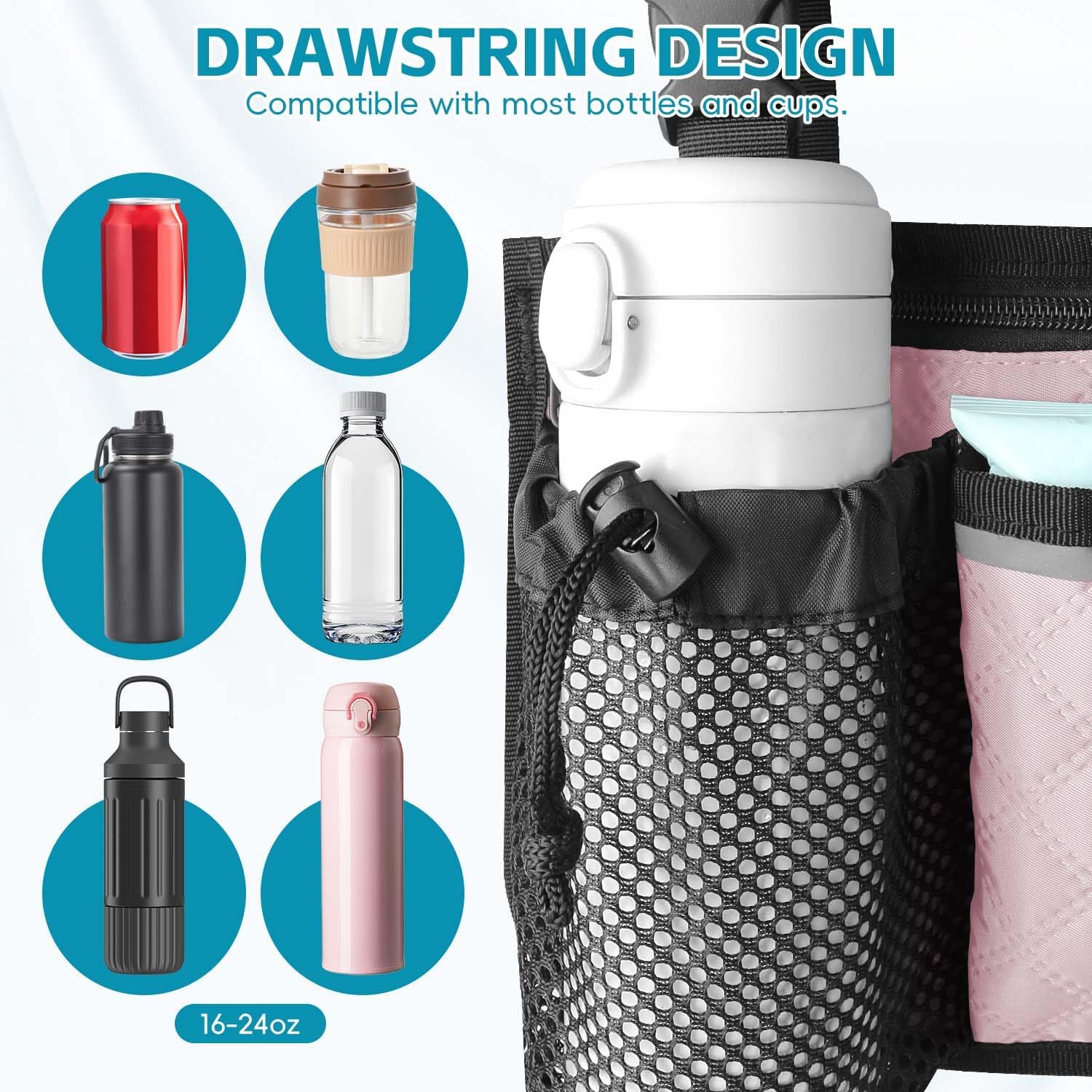 Wheelchair Bag with Cup Holder, Wheelchair Accessories Armrest Side Bag Multi Pockets Pouch for Electric Wheelchairs, Walker, Rollators & Mobility Scooters, Adults, Seniors, Pink - Image 6