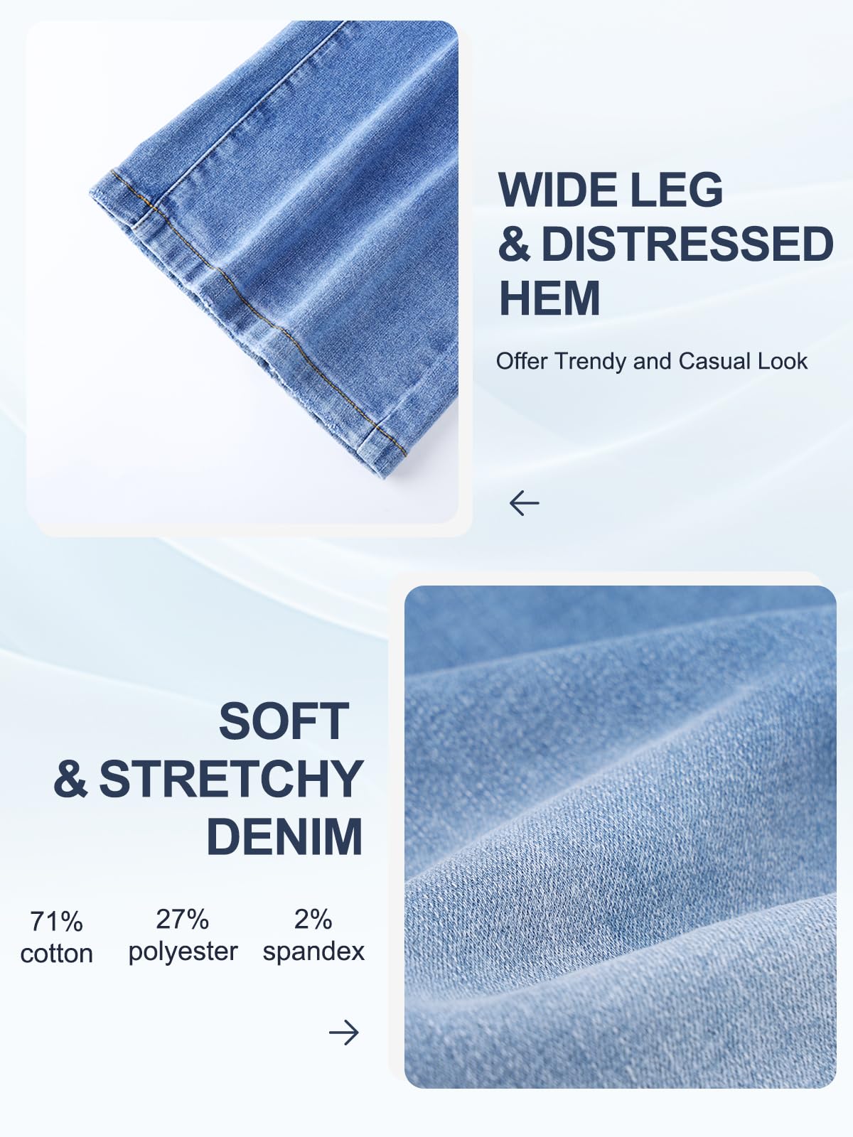 Jeans Donna, Eleganti Pantaloni Estivi Donna Jeans Vita Alta Elasticizzati Jeggings Pantalone Larghi Curvy Palazzo