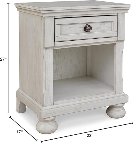 Miniatura 3 de Signature Design by Ashley Robbinsdale Coastal - Mesita de noche de un cajón con almacenamiento de cubo color blanco