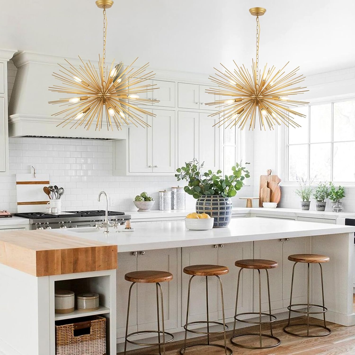 29" Modern Sputnik Chandelier 9-Lights Mid Century Modern Starburst Golden Chandelier Luxury Gold Solid Metal Sputnik Satellite Chandeliers for Dining Room, Kitchen Island, Bedroom