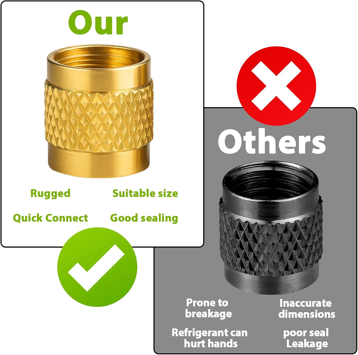 1/4" Flare Caps, 10 Pcs Brass Compression Cap Stop Valve Cap for Plumbing and HVAC Quick Seal Adapters (Gold)