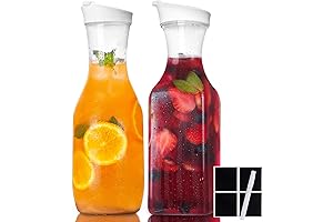 Best Choice: TOMNK 2pcs 50oz Plastic Pitcher with Lids, Plastic Juice Carafe for Mimosa Bar