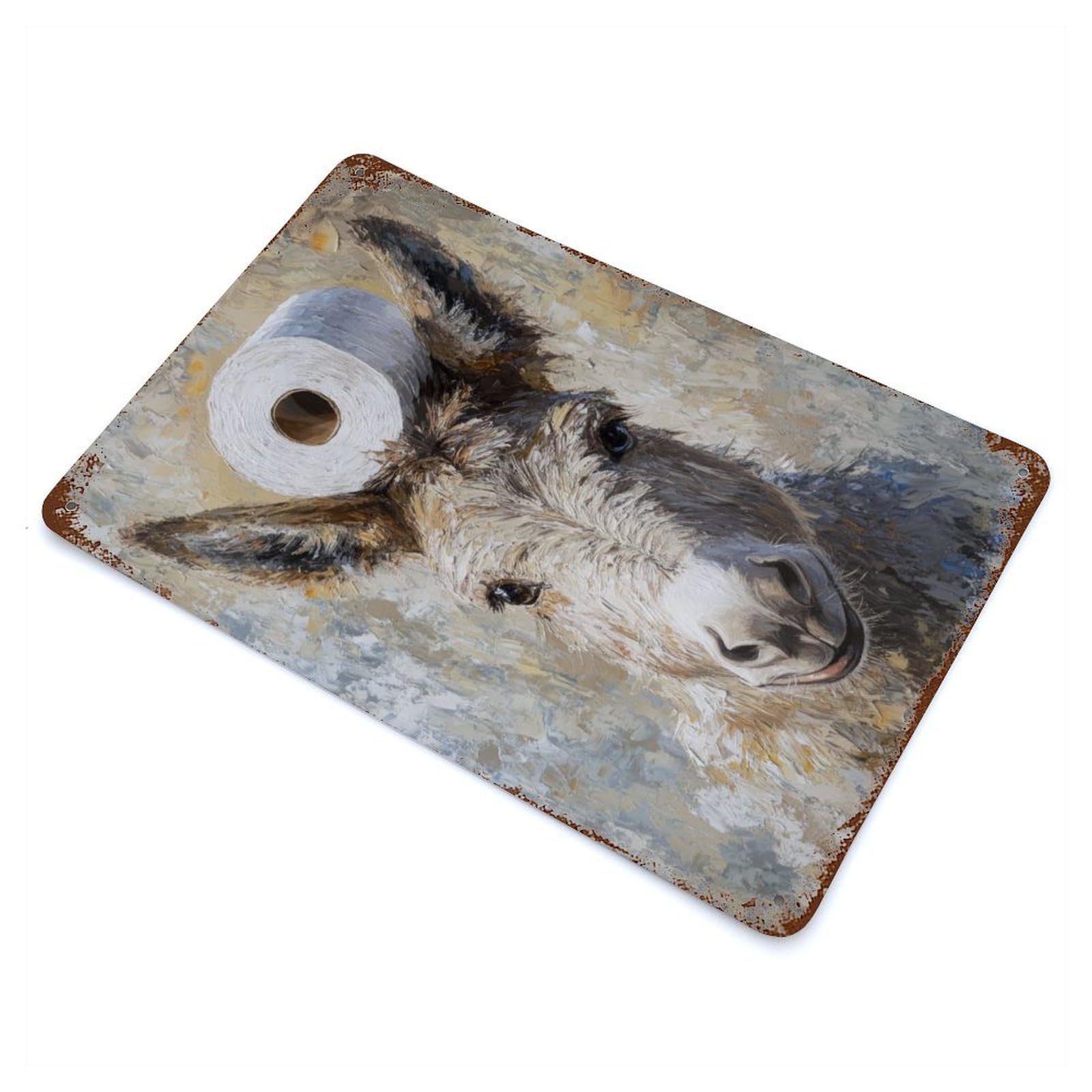 Donkey with Toilet Paper Rusty Metal Tin Sign 11.8"x7.9", Shabby Chic Decor for Garage, Bar And Workshop Decor
