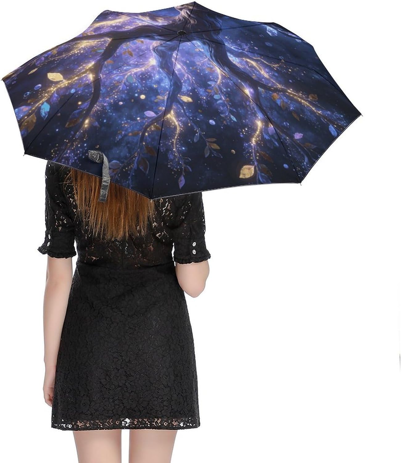 Tree of Life Umbrella,Automatic Open 3 Folding Umbrella Strong And Portable Durable Premium Grip Travel Umbrella for Men And Women Fits Car And Backpack