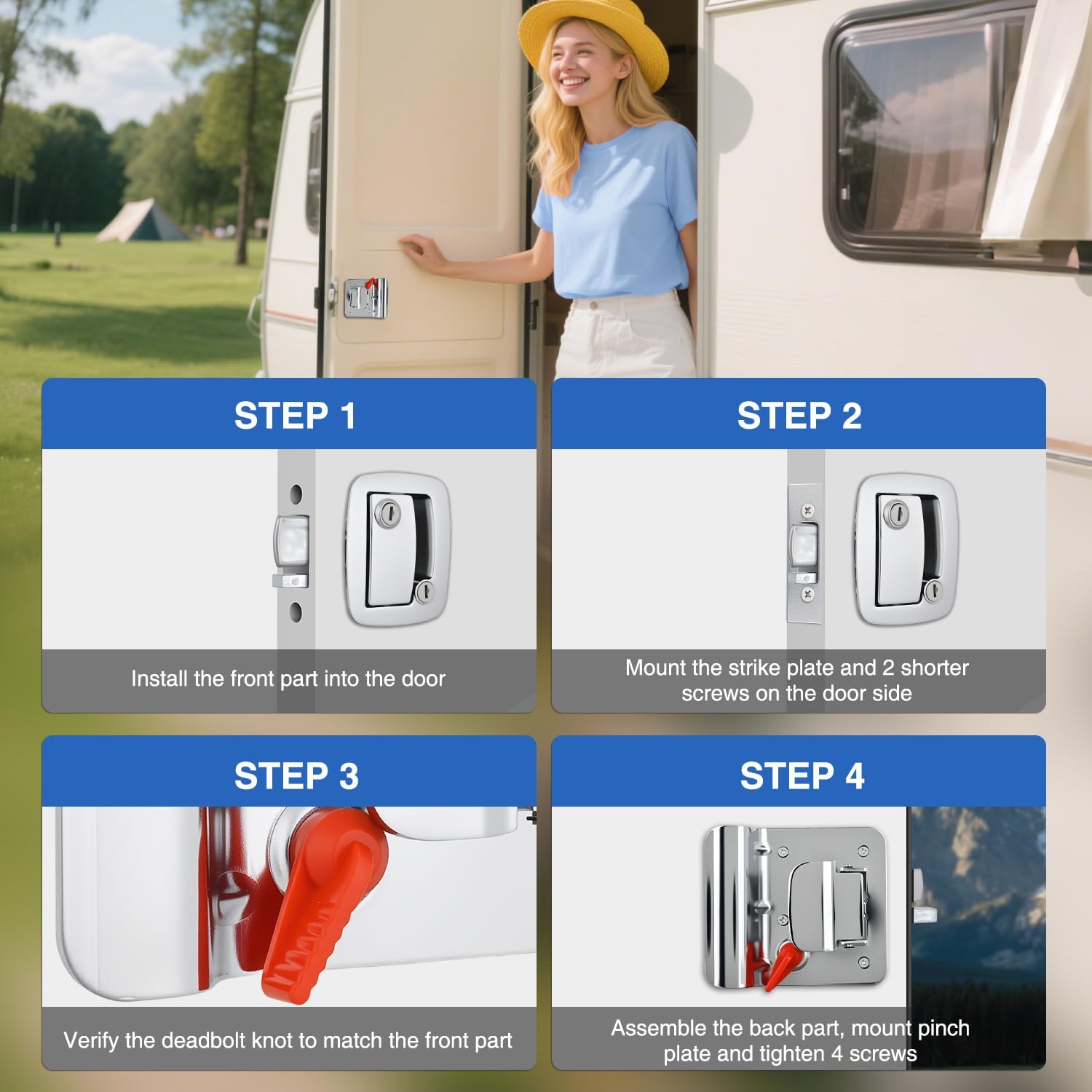 Nilight RV Door Lock Replacement with Paddle Deadbolt 100% Zinc Alloy Entry Locks Handle Latch 4 Keys Heavy Duty Enclosed Camping Locking Kit Fits RVs Campers Travel Trailers Horse Cargo Haulers
