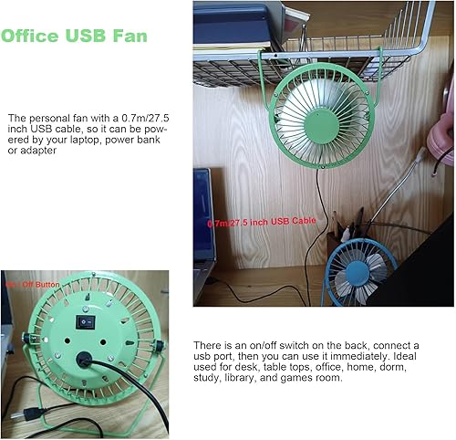 Miniatura 5 de Sokelinn-six Ventilador de escritorio USB pequeño de 4 pulgadas, mini ventilador de enfriamiento personal silencioso de metal para el hogar,