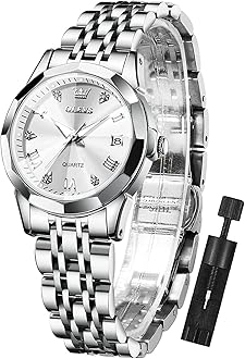 OLEVS Womens Watch Fashion Dress Diamond Female Watches for Ladies Analog Quartz Stainless Steel Waterproof Luminous Day Date Two Tone Wristwatch