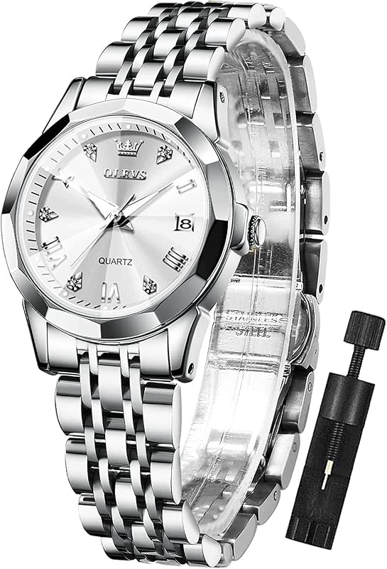 OLEVS Reloj para Mujer Vestido de Moda Diamante Relojes Femeninos para Damas Analógico Acero Inoxidable Impermeable Luminoso Día Fecha Reloj de Pulsera de Dos Tonos