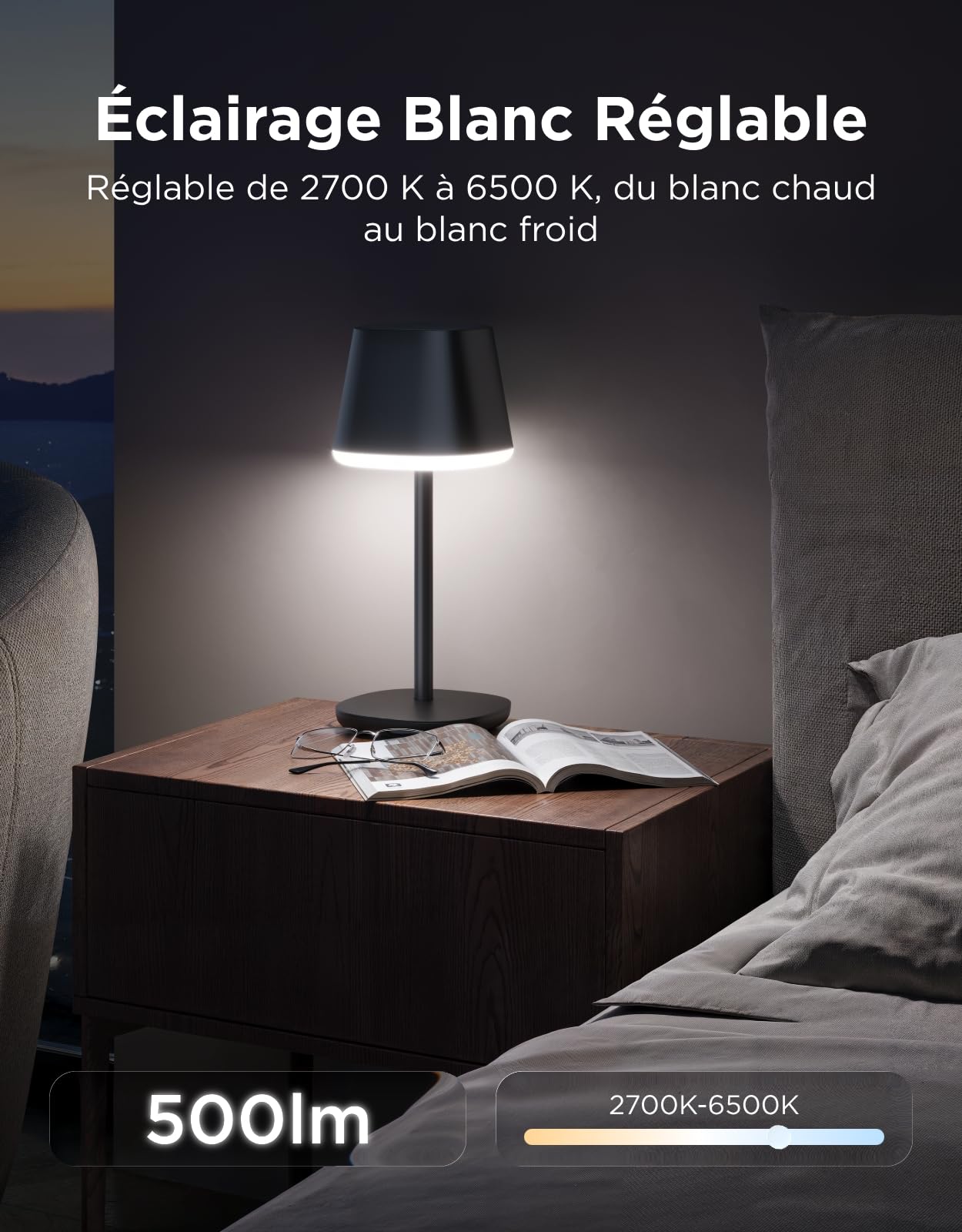 Govee Lampe de Chevet LED RGBICWW, Lampe de Table Sans Fil Rechargeable