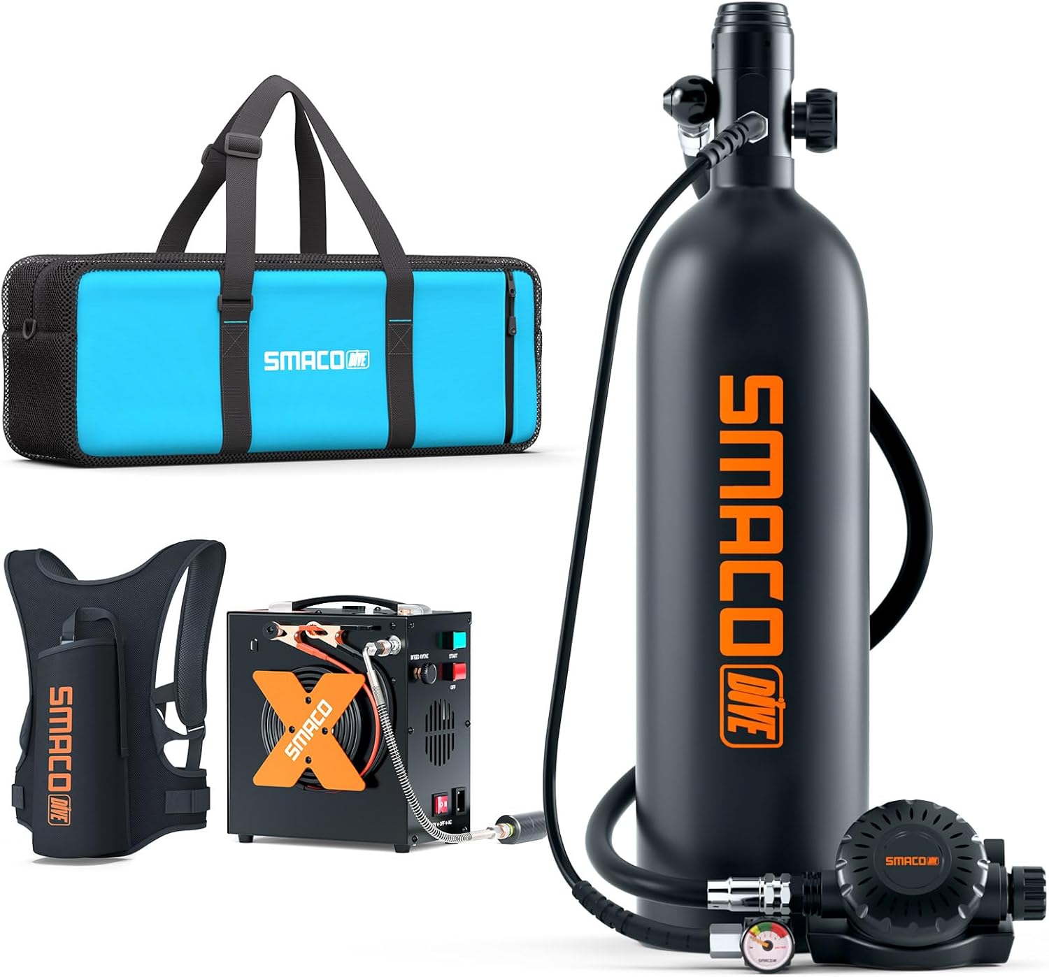 SMACO Mini Scuba Tank 1.9L Scuba Diving Tank Kit Scuba Diving Tank Scuba Cylinder Diving Oxygen Tank Diving Gear Support Underwater Breathing Devices for Underwater Work/Diving Practice