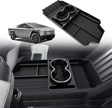 BestEvMod Front Lower Center Console Organizer Tray Compatible with Tesla Cybertruck 2025 2024 Fit 32oz Bottle Interior Accessories ABS Material with PVC Trim Floor Console Storage Floor Organizer